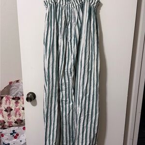 Madewell Green and White Striped Smocked Maxi Skirt